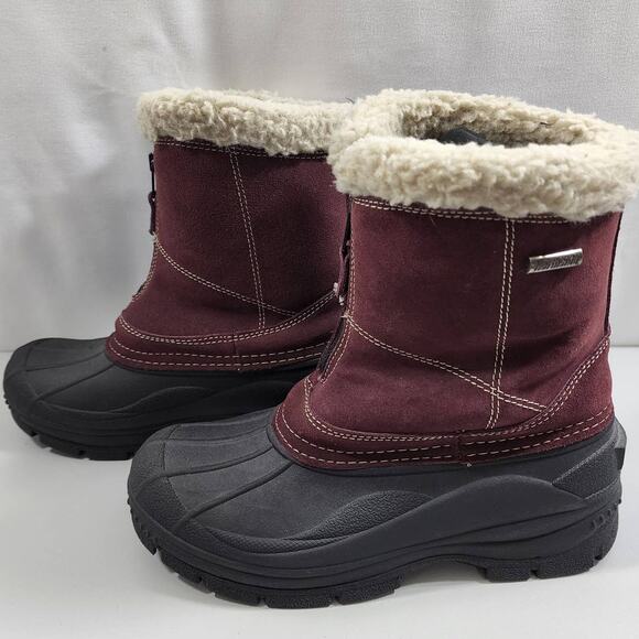 Northside ThermoLite Thin Insulation Women 9 Maroon-Black Suede Zip Ankle Boots - Picture 3 of 12
